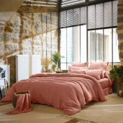 Copripiumino garza di cotone (240 x 220 cm) Gaïa Rosa pesca