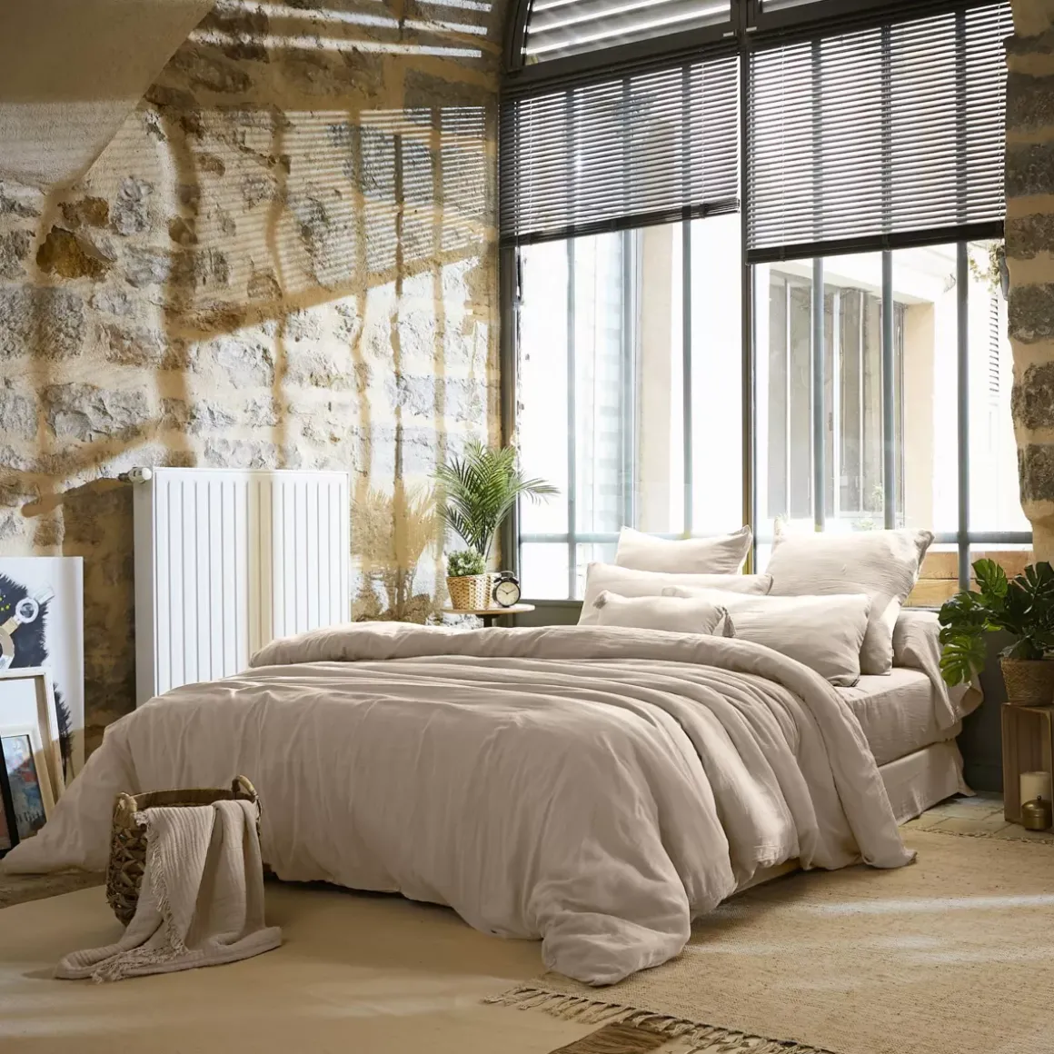 Copripiumino garza di cotone (240 x 220 cm) Gaïa Beige pampa