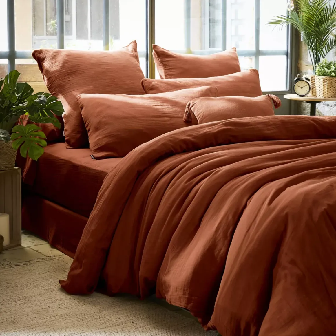 Copripiumino garza di cotone (240 x 220 cm) Gaïa Terracotta