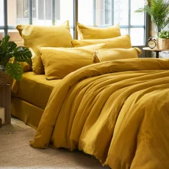 Copripiumino garza di cotone (260 x 240 cm) Gaïa Giallo zafferano