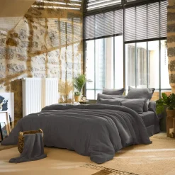 Copripiumino garza di cotone (200 x 200 cm) Gaïa Grigio granito