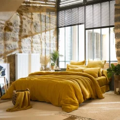 Copripiumino garza di cotone (240 x 220 cm) Gaïa Giallo zafferano