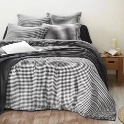 Copripiumino garza di cotone (240 x 220 cm) Gaïa vichy Nero
