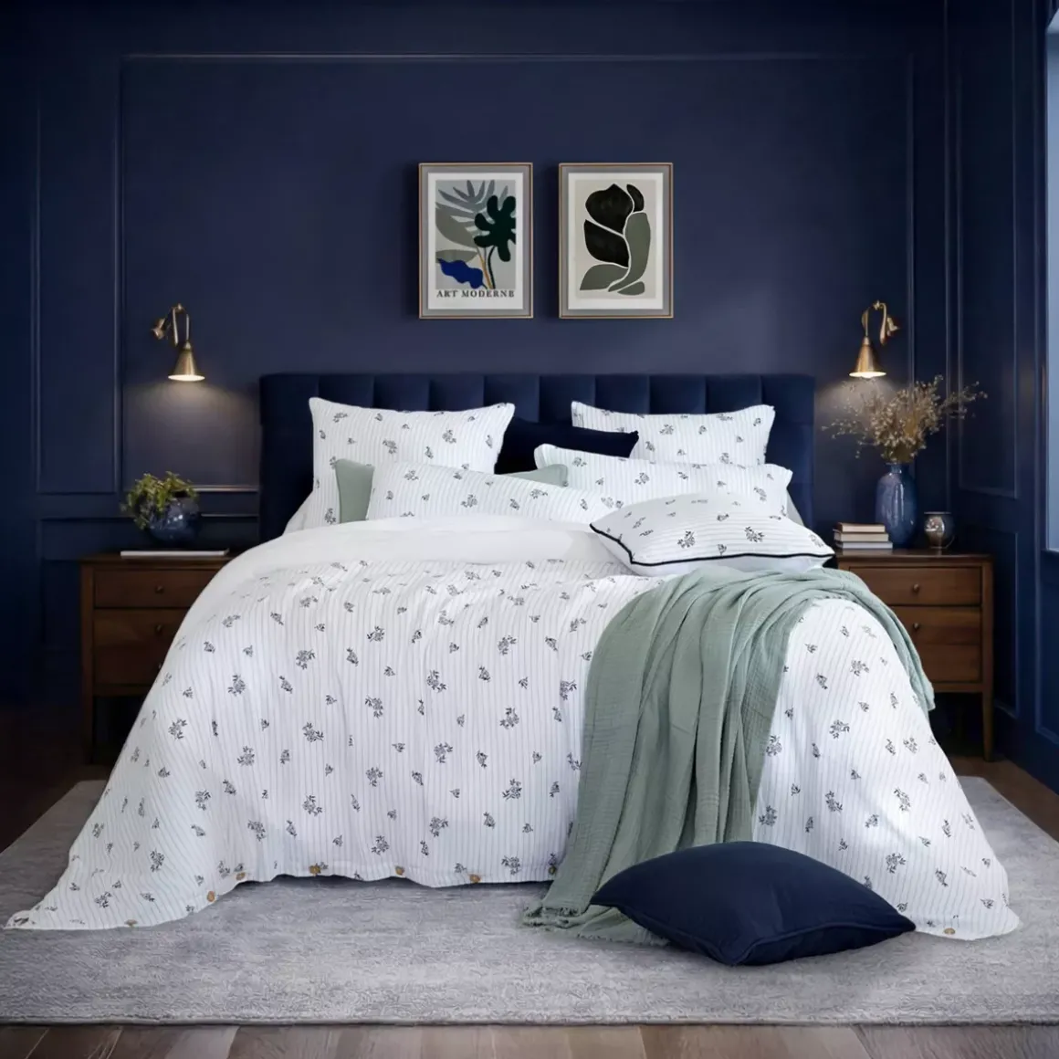 Copripiumino in garza di cotone reversibile (200 x 200 cm) Gaïa Iris Blu