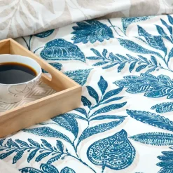Copripiumino in percalle di cotone (240 x 220 cm) Calliope Blu petrolio