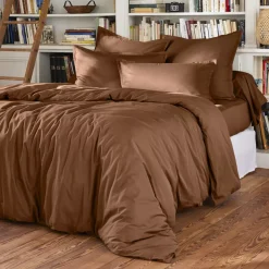 Copripiumino in percalle di cotone (280 x 240 cm) Cali Marrone cioccolato