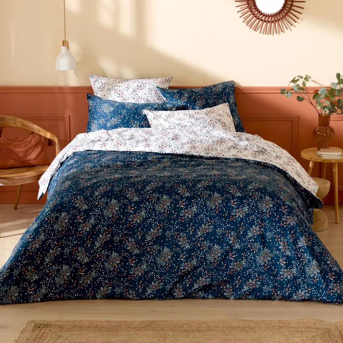 Copripiumino in raso di cotone (240 x 220 cm) Lilou Blu navy