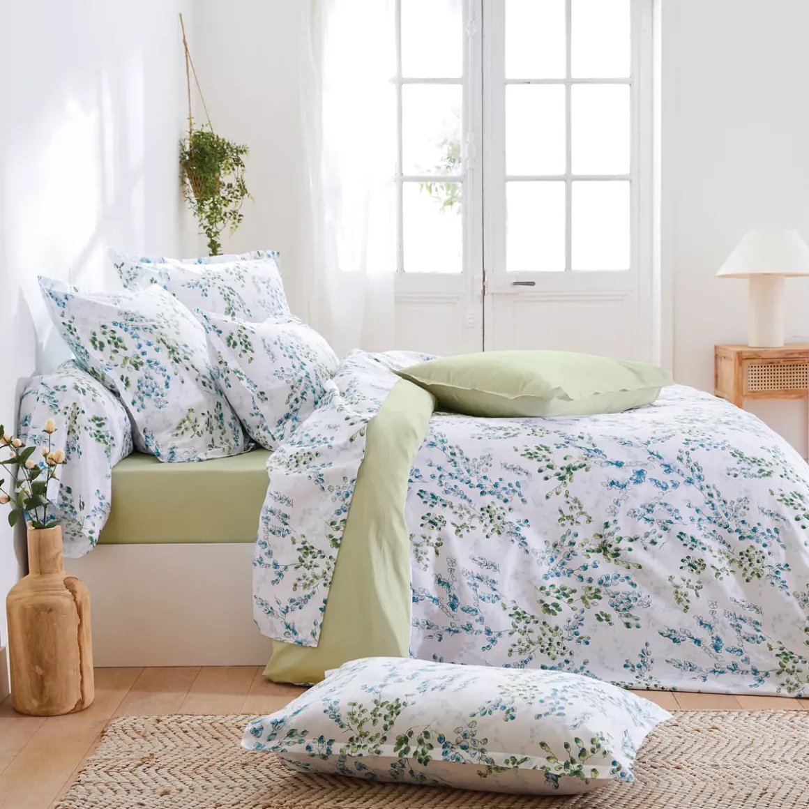 Copripiumino in raso di cotone (260 x 240 cm) Angèle Verde tiglio