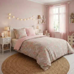 Copripiuminoper bambini in cotone con due federe (200 x 200 cm) Pimprenelle Rosa