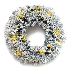EMINZA Corona Di Natale-Corona di Natale luminosa (D50 cm) Edmonton Verde innevato e bianco caldo