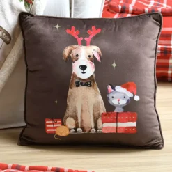 LOVELY CASA Plaid E Cuscini Di Natale-Cuscino (40 cm) Joyeux Marrone