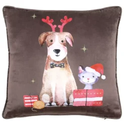 LOVELY CASA Plaid E Cuscini Di Natale-Cuscino (40 cm) Joyeux Marrone