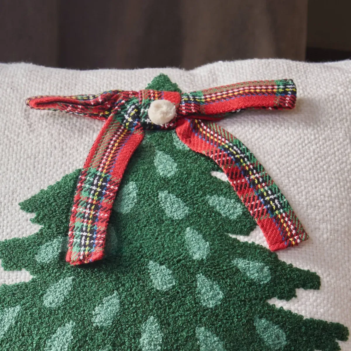 KAEMINGK Plaid E Cuscini Di Natale-Cuscino di Natale quadrato in cotone (45 x 45 cm) Albero di Natale Tartan Rosso