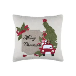 STOF Plaid E Cuscini Di Natale-Cuscino di Natale ricamato (45 x 45 cm) Merry Christmas Naturale