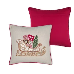 STOF Plaid E Cuscini Di Natale-Cuscino natalizio quadrato ricamato (45 x 45 cm) Slitta