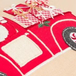 JJA Plaid E Cuscini Di Natale-Cuscino natalizio rettangolare (59 x 39 cm) Auto di Babbo Natale Rosso e