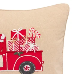 JJA Plaid E Cuscini Di Natale-Cuscino natalizio rettangolare (59 x 39 cm) Auto di Babbo Natale Rosso e