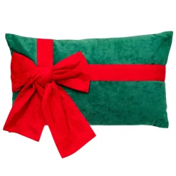 JJA Plaid E Cuscini Di Natale-Cuscino natalizio rettangolare (30 x 50 cm) Fiocco in velluto Rosso e