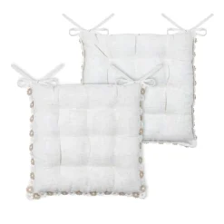 Cuscino per sedia quadrato in cotone (38 x 38 cm) Camille Ecru