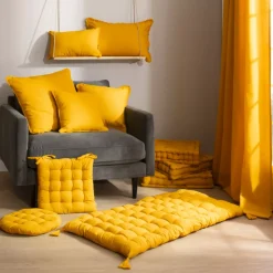 Cuscino quadrato di cotone (60 x 60 cm) Pixel Giallo senape