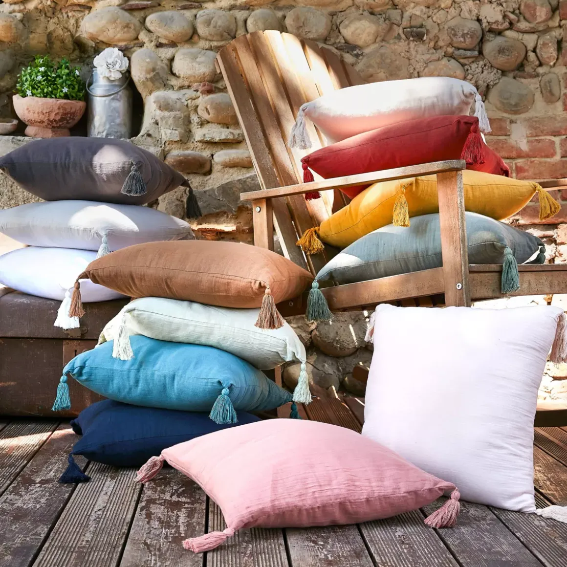Cuscino quadrato garza di cotone (40 x 40 cm) Gaïa Blu ottanio