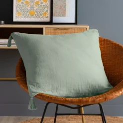 Cuscino quadrato in garza di cotone (60 x 60 cm) Gaia Verde eucalipto