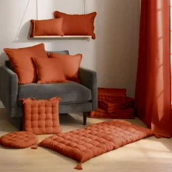 Cuscino rettangolare in cotone (40 x 60 cm) Pixel con frange Terracotta