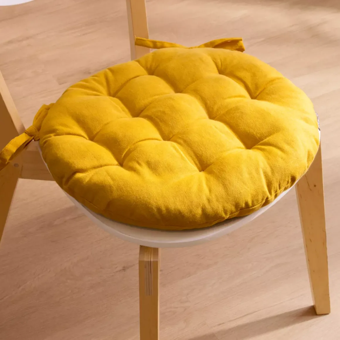 Cuscino rotondo per sedia in cotone (40 cm) Pixel Giallo senape