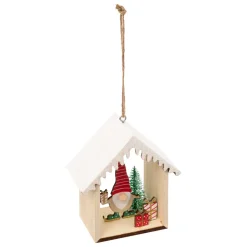 FEERIC LIGHTS Addobbi Natalizi-Decorazione da appendere di Natale in legno (H11 cm) Casetta di Folletto glitterato