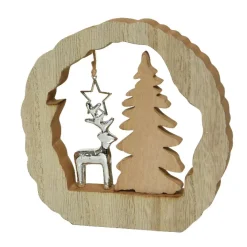 KAEMINGK Decorazioni E Oggetti Natalizi-Decorazione in legno (H14 cm) Renna e albero Legno biondo