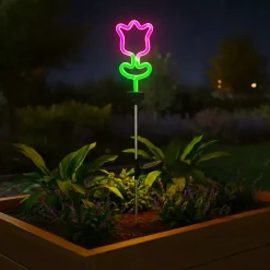 KAEMINGK Luci Per Esterno-Decorazione luminosa Solare da infilare nel terreno (H70 cm) Tulipano neon