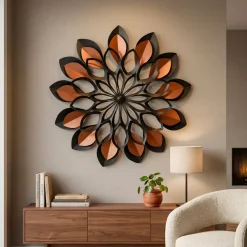 EMINZA Quadri & Decorazioni Murali-Decorazione murale in metallo (D91 cm) Fiore e marrone