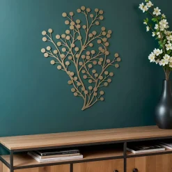 EMINZA Quadri & Decorazioni Murali-Decorazione murale in metallo (Alt 80 cm) Scultura piccole foglie chiaro