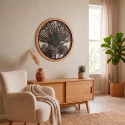 EMINZA Quadri & Decorazioni Murali-Decorazione murale rotonda in metallo (D60 cm) Ginkgo