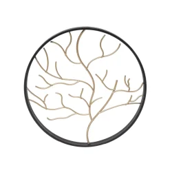 EMINZA Quadri & Decorazioni Murali-Decorazione murale rotonda in metallo (D28 cm) Albero contemporaneao e dorato