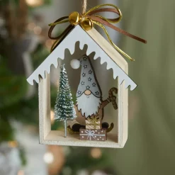 KAEMINGK Addobbi Natalizi-Decorazione natalizia da appendere in legno (H11 cm) Casa di Babbo Natale