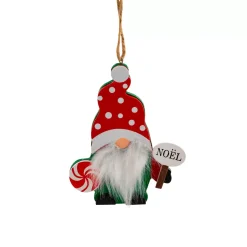 JJA Addobbi Natalizi-Decorazione natalizia da appendere in legno (H11 cm) Folletto con lunga barba Bianca