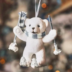 KAEMINGK Addobbi Natalizi-Decorazione natalizia da appendere in velluto floccato (H10 cm) Orso Quentin e grigio