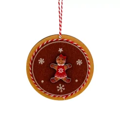 JJA Addobbi Natalizi-Decorazione natalizia in legno (D9 cm) Tronchetto Pan di zenzero