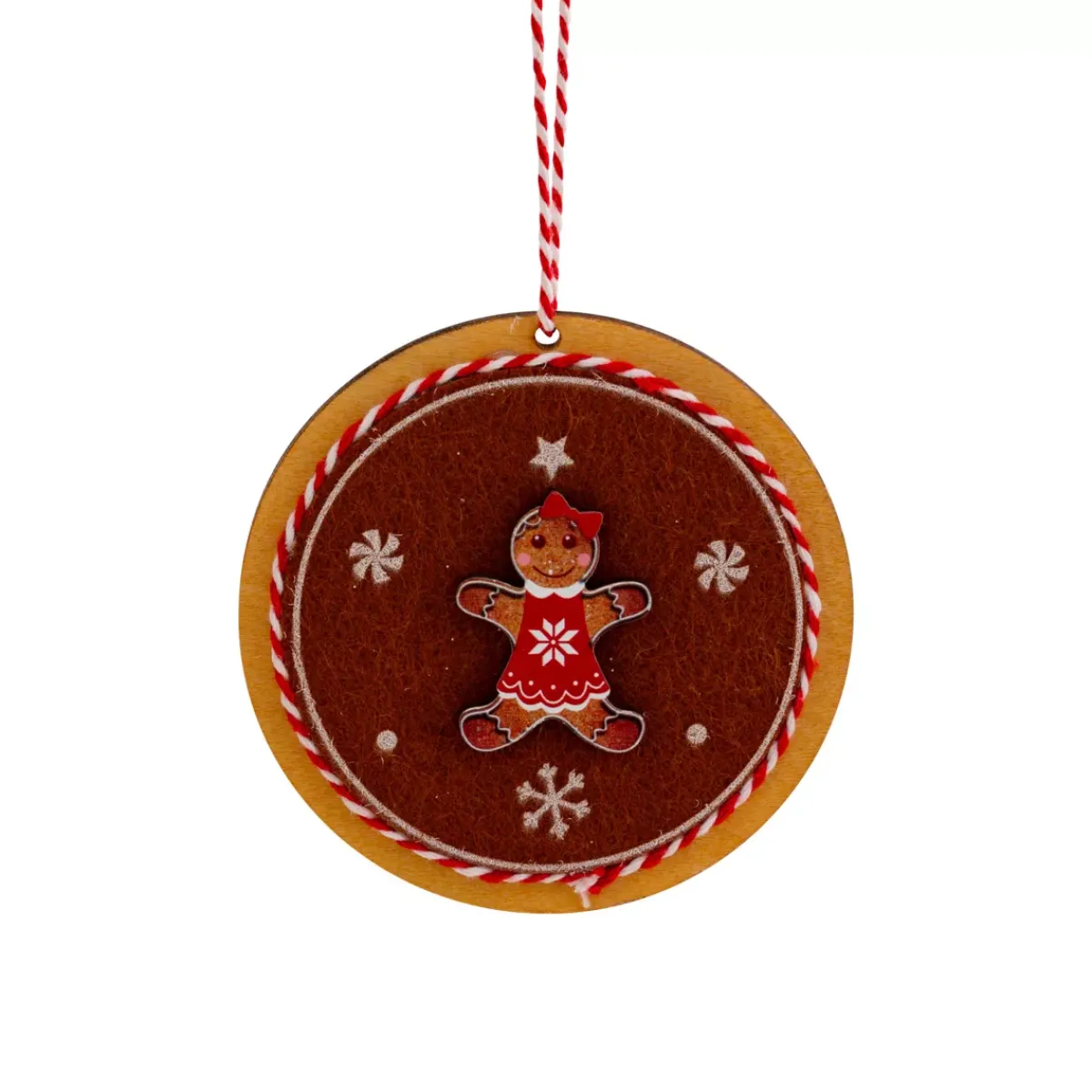 JJA Addobbi Natalizi-Decorazione natalizia in legno (D9 cm) Tronchetto Pan di zenzero
