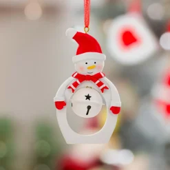 JJA Addobbi Natalizi-Decorazione natalizia sospesa in metallo (H10 cm) Campana e pupazzo di neve