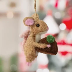 KAEMINGK Addobbi Natalizi-Decorazione natalizia sospesa in lana (H9 cm) Topolino