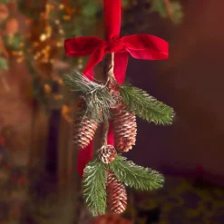 KAEMINGK Rami Artificiali-Decorazione sospesa (H26 cm) Pigna e Fiocco in velluto