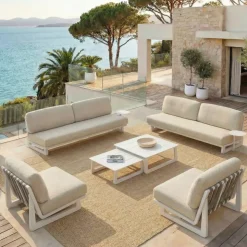 Divano da giardino in alluminio a 3 posti Long Beach Bianco cenere e beige