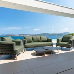 Divano da giardino in alluminio 3 posti Monte Carlo Grigio antracite e verde rosmarino