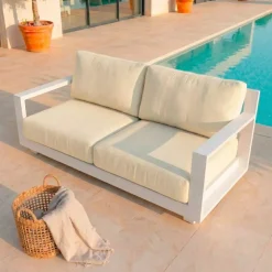 Divano da giardino in alluminio 2 posti Elba Bianco e beige