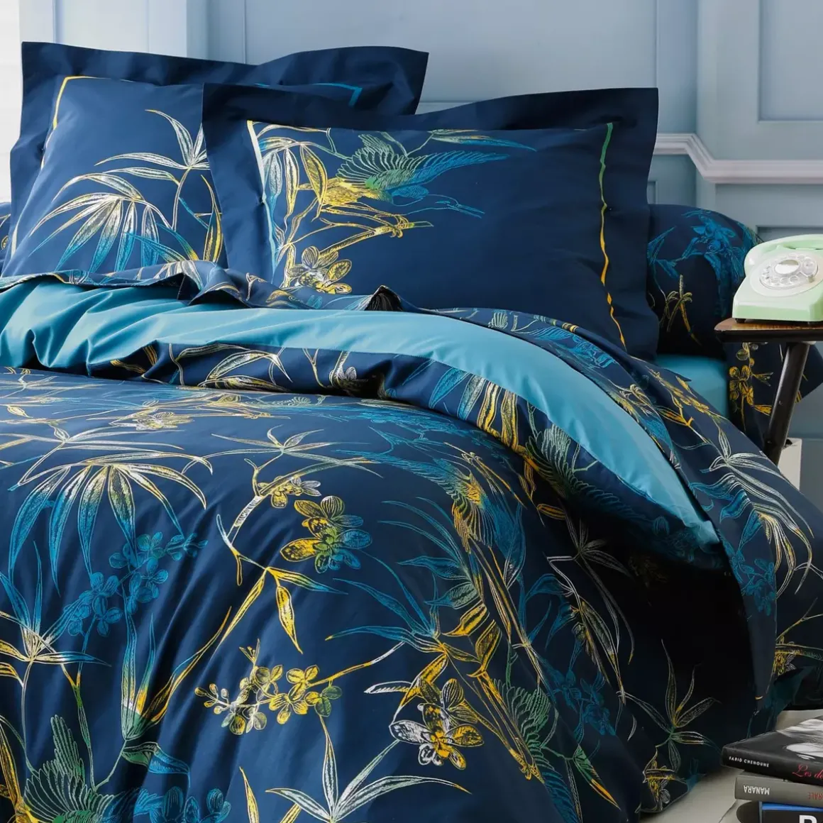 Federa cuscino a rullo cotone superiore (L200 cm) Kimono Blu