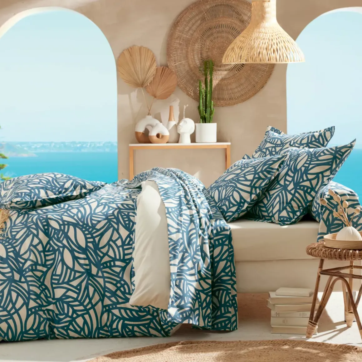 Federa cuscino a rullo cotone lavato (200 cm) Serena Blu