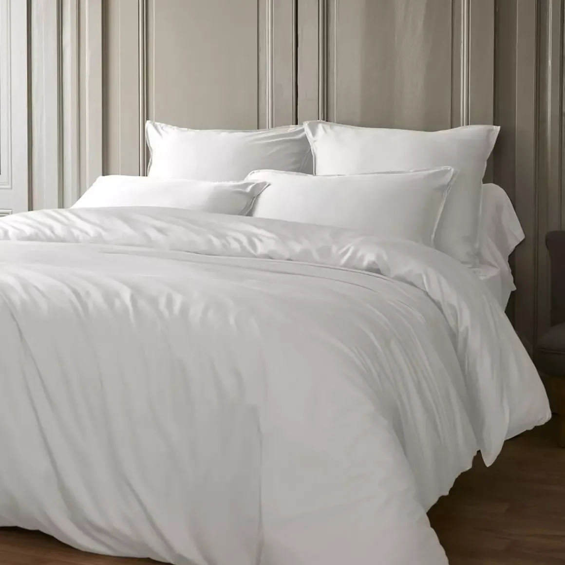 Federa cuscino a rullo in raso di bambù (L185 cm) Sienna Bianco panna