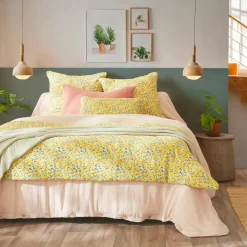 Federa cuscino letto quadrata in garza di cotone (60 x 60 cm) Abigaël Giallo